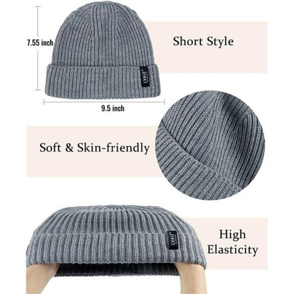 Winter Knitted Fishermen Beanie Hats for Men Merino Wool Short Cuffed Skull Cap - Picture 6 of 6